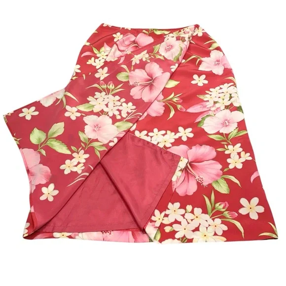 Talbots Pure Silk Faux Wrap Skirt 12 Petite Pink VTG 90s Hawaiian - Picture 7 of 16